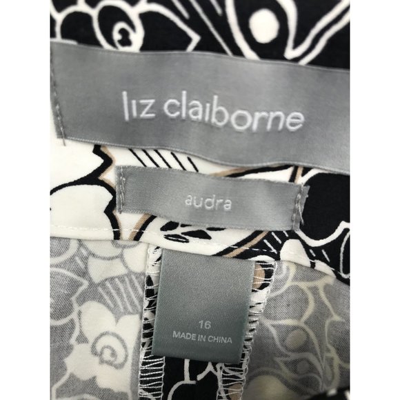 Liz Claiborne Audra Floral Print Crop Sateen Pant Black White Tan 16 - Picture 4 of 5